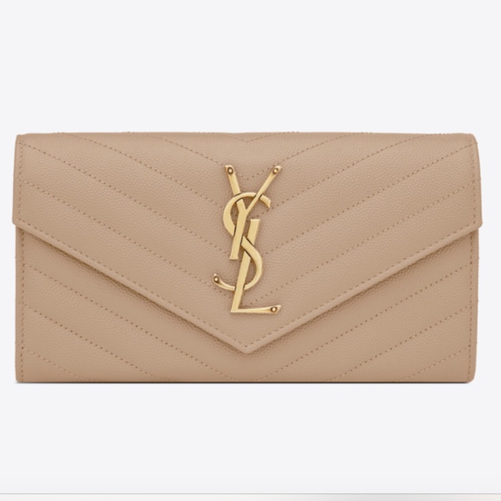 YSL CASSANDRE MATELASSÉ LARGE FLAP WALLET IN GRAIN DE POUDRE EMBOSSED LEATHER